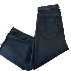 Mother Demin Black High Waisted‎ Rascal Knicker Fray Jeans, 26